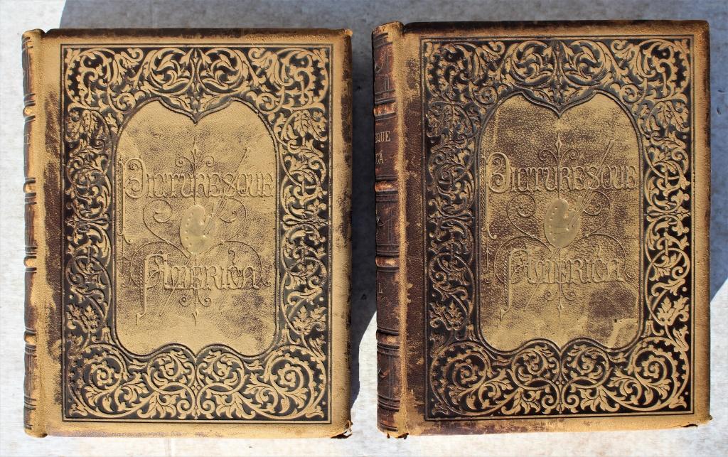 2 old Americana Books, Picturesque America: 2 old Americana Books, Picturesque America. 2 old Americana Books, dated 1872. Title: The Land we live in". Medium: Paper. Size: 13 X 10.5 in. Unframed.