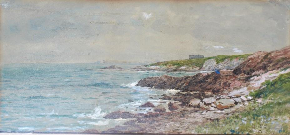 Edmund Darch Lewis (1835 - 1910): Edmund Darch Lewis (1835 - 1910). Signed and dated 1881 by artist. Newport. Title: Coastal scene. Medium: Watercolor. Size: 9.5 X 20.25 in. Signature: SLR. Artist: Edmund Darch Lewis (1835 - 1910). Fr