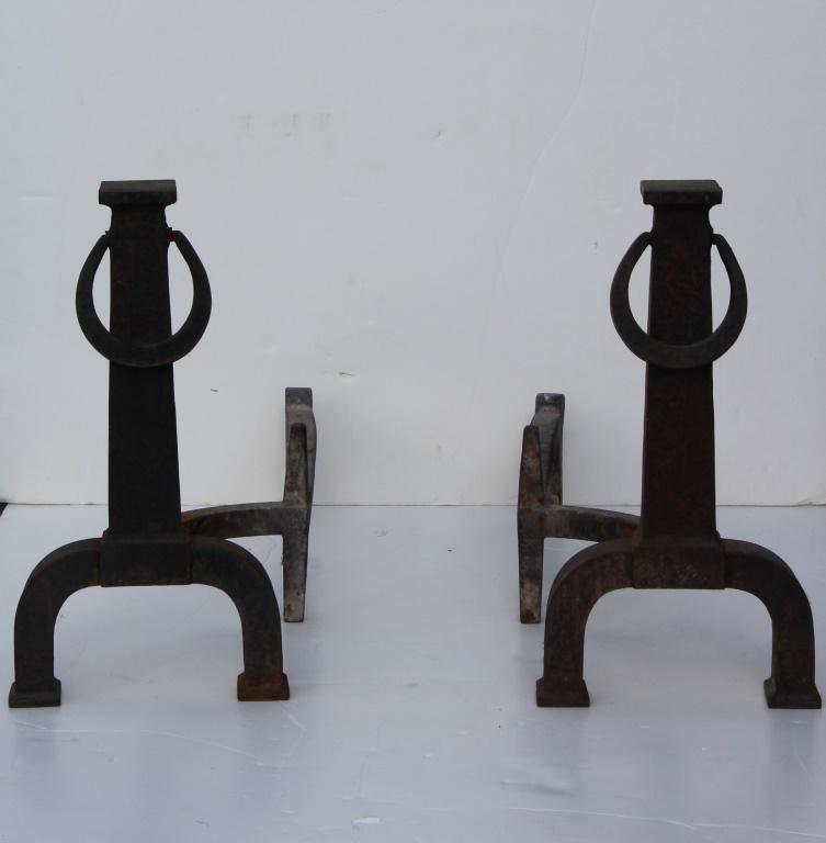 Arts and crafts andirons: Arts and crafts andirons. Title: andirons. Size: 15.5 X 22.5 X 9.5 in. Unframed.