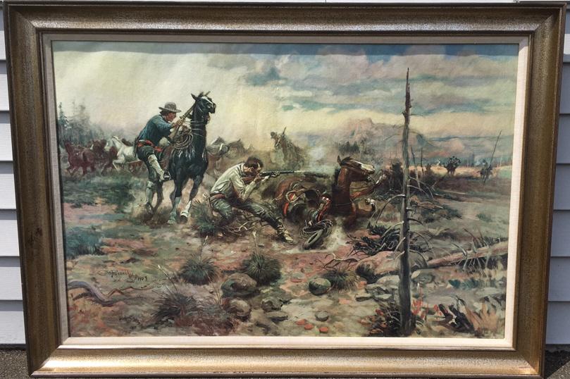 Charles Marion Russell (1864 - 1926): Charles Marion Russell (1864 - 1926). Title: Charles Marion Russell (1864 - 1926). Medium: Print on canvas. Size: 24 X 36 in. Framed.