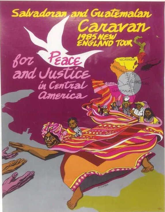 Salvadoran and Guatemalan Caravan, 1985: Salvadoran and Guatemalan Caravan, 1985. Title: Peace for Justice in Central America. Medium: Print. Size: 23 x 14 in. Signature: Inscribed in print. Fichter. Unframed.