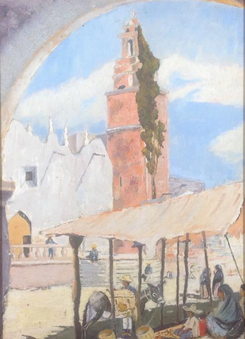 Unknown artist, town square in front of church (1 of 4)