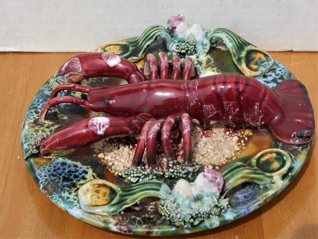The Lobster plate: The Lobster plate. . Title: The Lobster. Medium: Pottery. Size: 7.5 X 7.5 X 2 in. Signature: Unsigned. Artist: unknown. Unframed.
