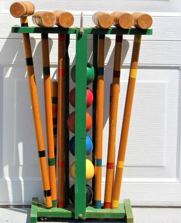 Croquet Set Circa 1950's: Croquet Set Circa 1950's. croquet set. Title: Croquet Set Circa 1950's. Medium: Wood. Size: 25 X 18 X 9 in. Signature: Unsigned. Unframed.