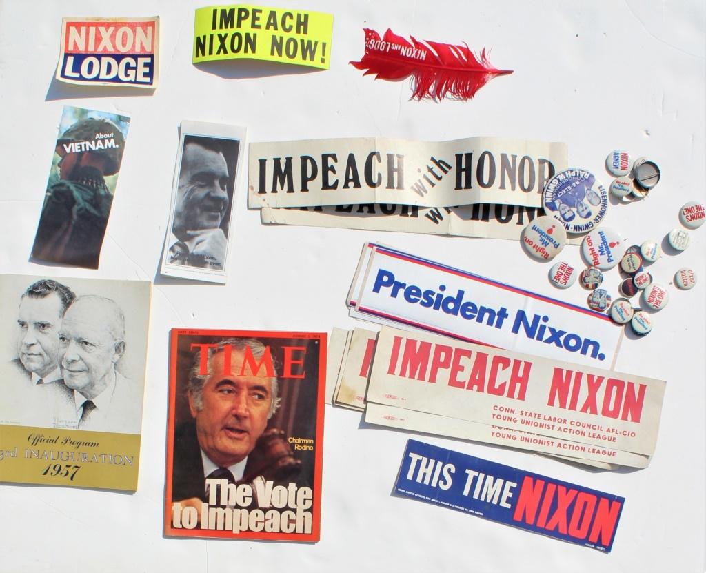 Nixon memorabilia: Nixon memorabilia. Nixon memorabilia 5-Impeach Nixon Conn State Labor Council AFL_CIO bumper sticker This Time Nixon- CT united citizens for Nixon 4-Re-elect the President bumper stickers 2-President 