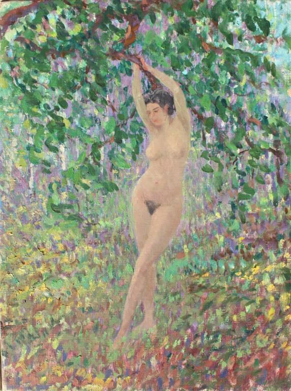 Harry Leslie Hoffman (1871 - 1964): Harry Leslie Hoffman (1871 - 1964). Female nude in woods. Art Association for Harry Leslie Hoffman: American Watercolor Society, Painters in Watercolor Lyme Art Association, Connecticut National Acade