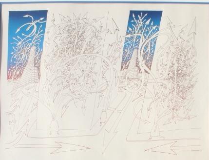 Jean-Michel Folon, LeJungle Ds Villes: Jean-Michel Folon, LeJungle Ds Villes. 1972, E. A. FR 36.75 X 38.25. Title: Le Jungle Des Villes. Medium: Serigraph. Size: 22 X 29 in. Signature: SLR. Artist: Jean-Michel Folon (1934 - 2005). Framed.