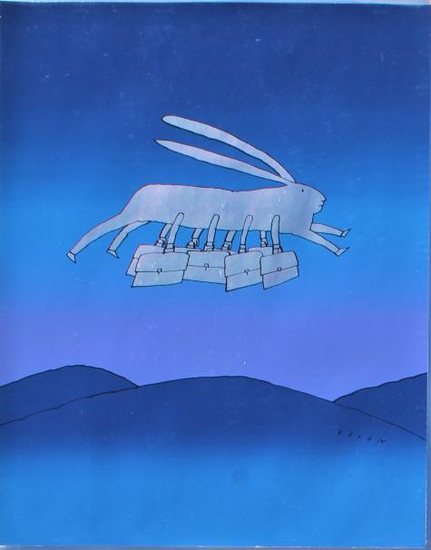 Jean-Michel Folon , Grand Voyage, Poster: Jean-Michel Folon , Grand Voyage, Poster. 1975, Frame size: 25 X 21.25. Title: Grand Voyage. Medium: Poster. Size: 20 X 16 in. Signature: Unsigned. Artist: Jean-Michel Folon (1934 - 2005). Framed.