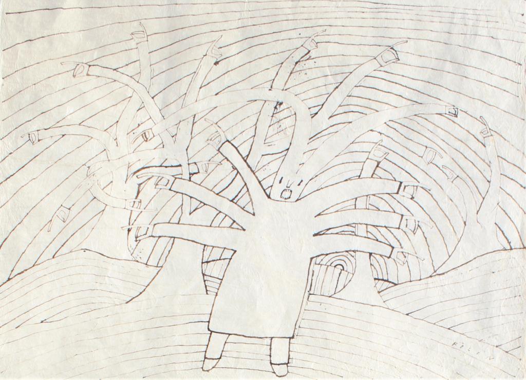 Jean-Michel Folon, Pen & Ink on china paper: Jean-Michel Folon, Pen & Ink on china paper. FR 30 X 38.25. Title: Variant"". Medium: Pen and ink. Size: 24 X 32 in. Signature: SLR. Artist: Jean-Michel Folon (1934 - 2005). Framed.