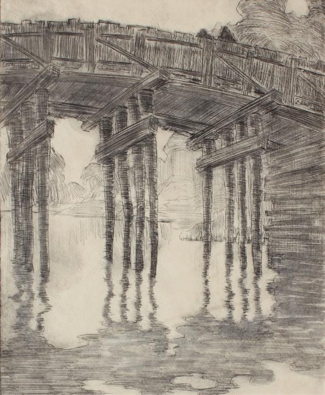 Harry Leslie Hoffman, Etching Bow Bridge, Lyme CT: Harry Leslie Hoffman, Etching Bow Bridge, Lyme CT. Art Association for Harry Leslie Hoffman: American Watercolor Society, Painters in Watercolor Lyme Art Association, Connecticut National Academy of D