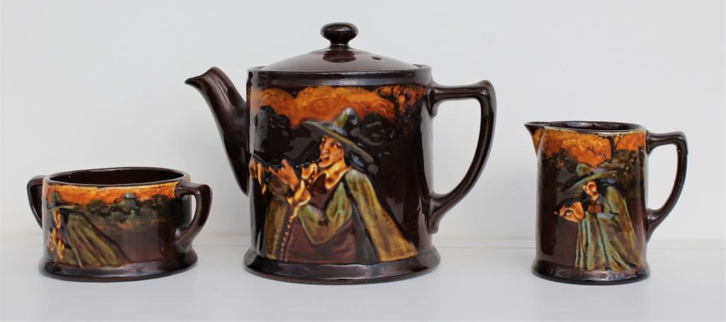 Royal Doulton Tea set: Royal Doulton Tea set. Contains pot,creamer and sugar server.. Title: Royal Doulton Tea set. Medium: Pottery. Size: assorted in. Signature: Stamp. Artist: Royal Doulton. Unframed.