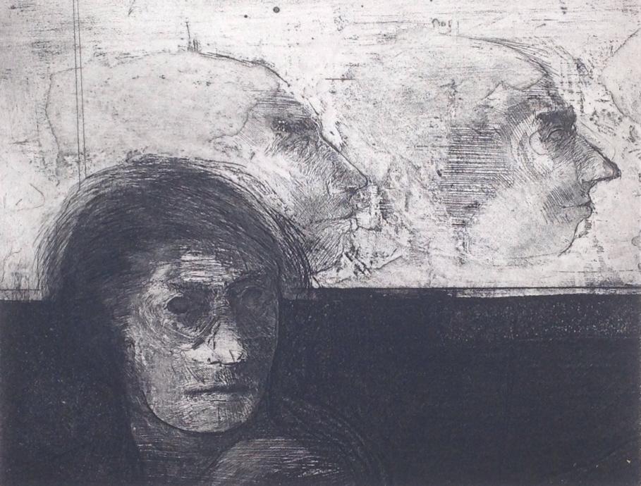 Robert Marks, Mid century etching, A.A.A. Print: Robert Marks, Mid century etching, A.A.A. Print. 110/250 edition, Associated American Artist print. Title: Faces"". Medium: Etching. Size: 10 x 12.75 in. Signature: SLR. Artist: Robert Marks. Unframed