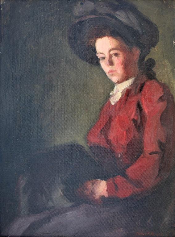 manner of Robert Henri, on masonite: Manner of robert Henri, Masonite, does not appear to be that old. . Portrait of a lady. Title: Portrait. Medium: Oil on Board. Size: 16 X 12 in. . Framed.