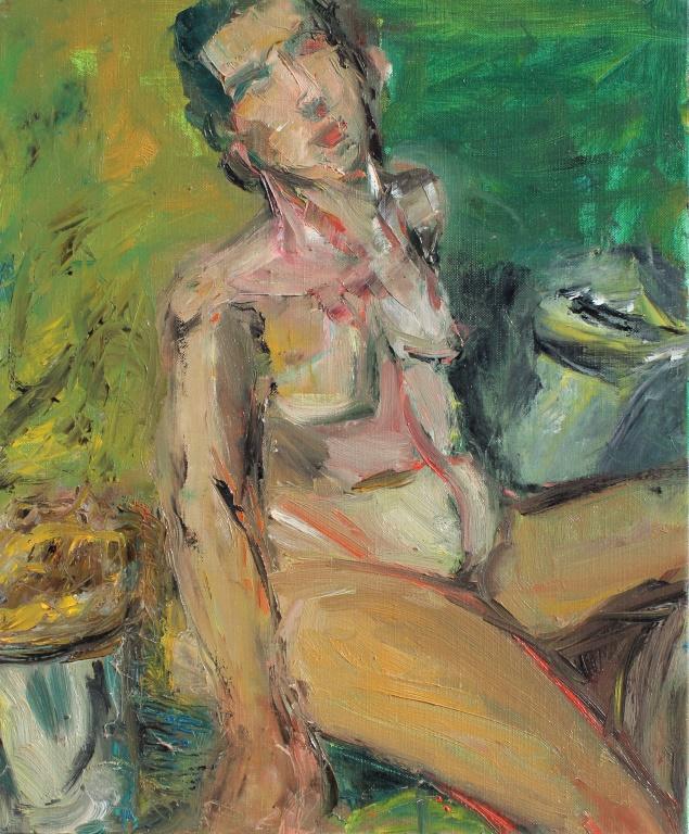 Marie Louise Garnavault, female nude model: Marie Louise Garnavault, female nude model. Sitting Female nude study. Title: Sitting Nude Female. Medium: Oil on Canvas. Size: 15 x 18 in. Signature: Verso. Artist: Marie Louise Garnavault (Atelier M