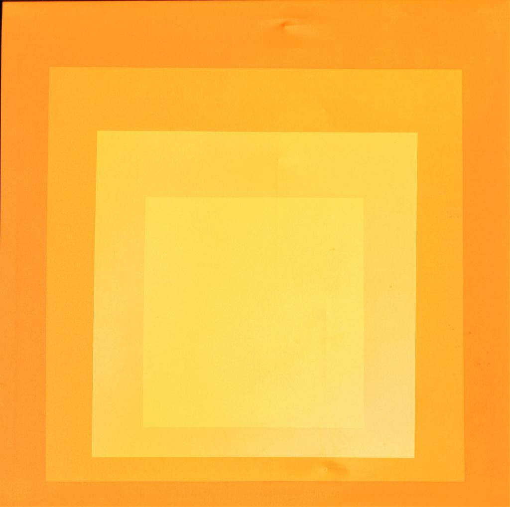 Tom Tru Corp., School of Joseph Albiers, Serigraph: Tom Tru Corp. Lambertville. N.J., School of Joseph Albiers. Title: Abstract. Medium: Serigraph . Size: 46 X 46 in. Signature: Stamp on back. Artist: Tom Tru Corporation Framed.