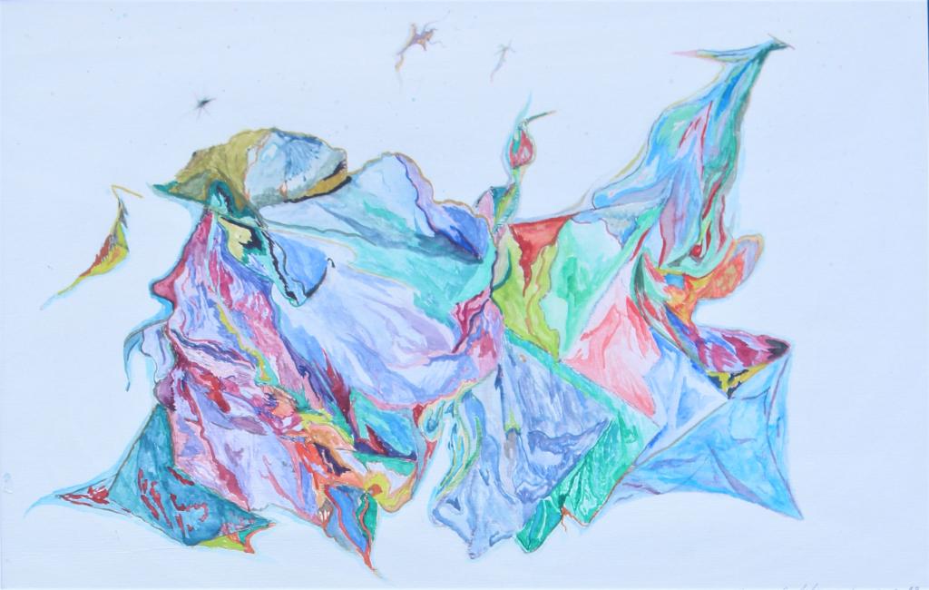 Nancy Schulmacher: Nancy Schulmacher. Signed and dated 2/10/93 in pencil by artist. Title: Flowing. Medium: Watercolor. Size: 12 X 18 (sight) in. Signature: SLR. Artist: Nancy Schulmacher. Framed.