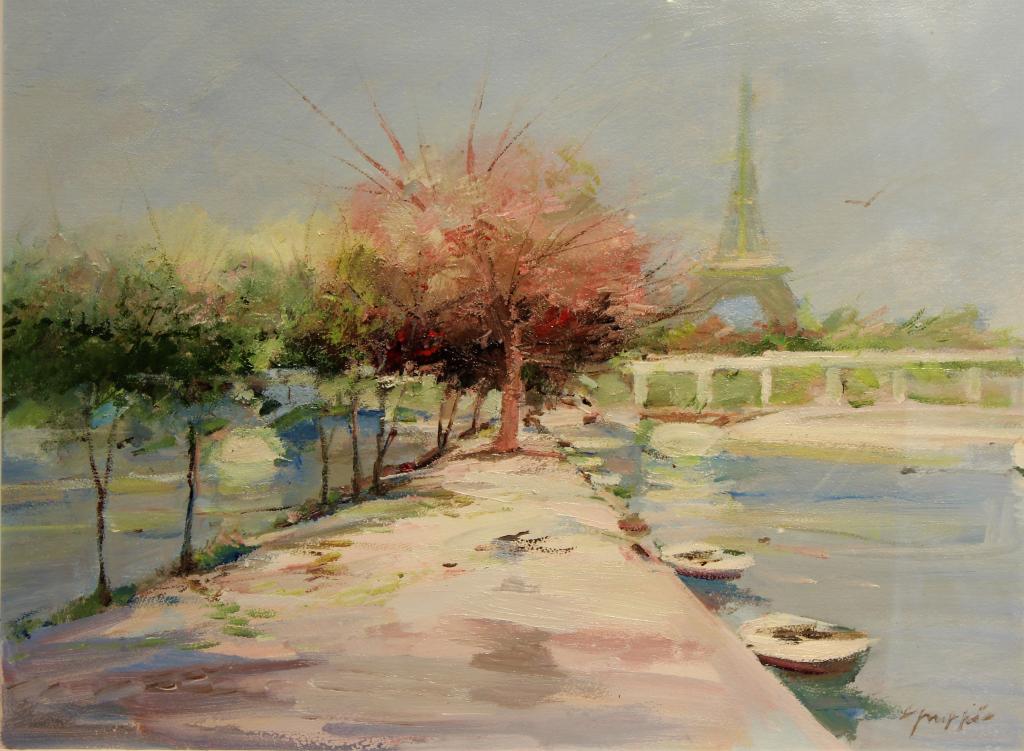 Paris: Paris. FR 32 X39. Title: Paris. Medium: Acrylic. Size: 21 X 28 in. Signature: SLR. Artist: Charles Gruppe. Framed.