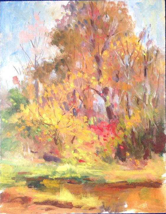 Harry Barton: Harry Barton. Boldness Fall Colors. Title: Autumn Colors. Medium: Oil on Masonite. Size: 14 x 11 in. Signature: Estate stamp on verso. Artist: Harry Barton. Unframed.