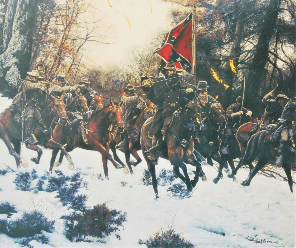 Ron Lesser: Ron Lesser. Sons of the Confederate Veterans Limited Edition Charge em in both- Bedford Forrest at Parker's Cross Roads- December 31.1862 FR 25.5 X 27. Title: Charge em in both Ways. Medium: Print. Si