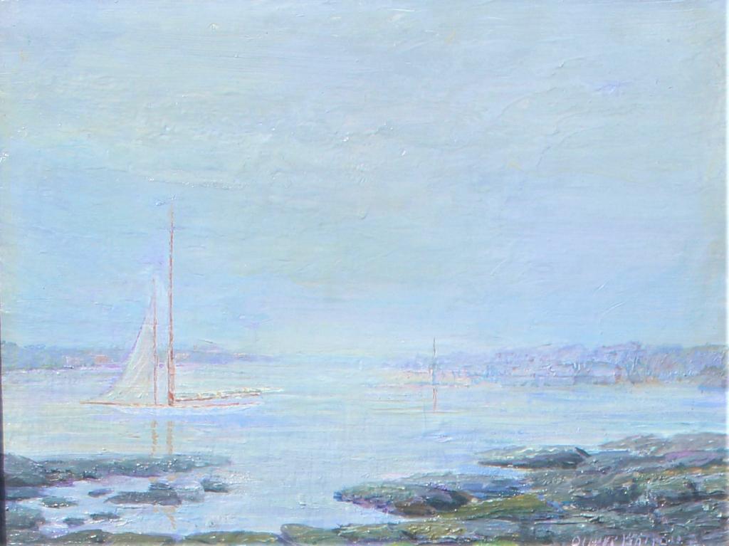 Illegible signature, Newcomb- Macklin Frame: Illegible signature, Newcomb- Macklin Frame. FR 20 x 24. Title: The Harbor. Medium: Oil on Board. Size: 12 x 16 in. Signature: SLR. Artist: Oliver Watter?. Framed.