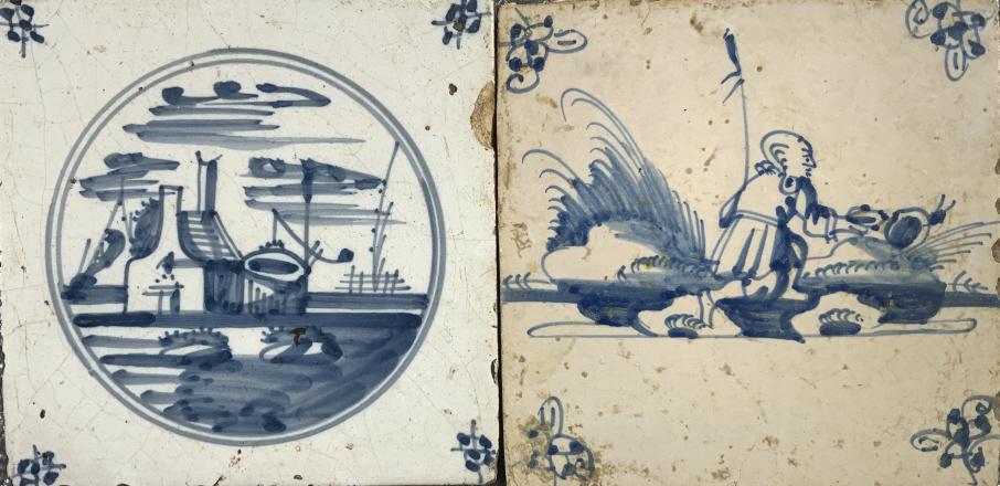 2 Delf tiles: 2 Delf tiles. Two Blue tiles,. Title: Two tiles. Medium: Tile. Size: 5 X 5 in. Unframed.
