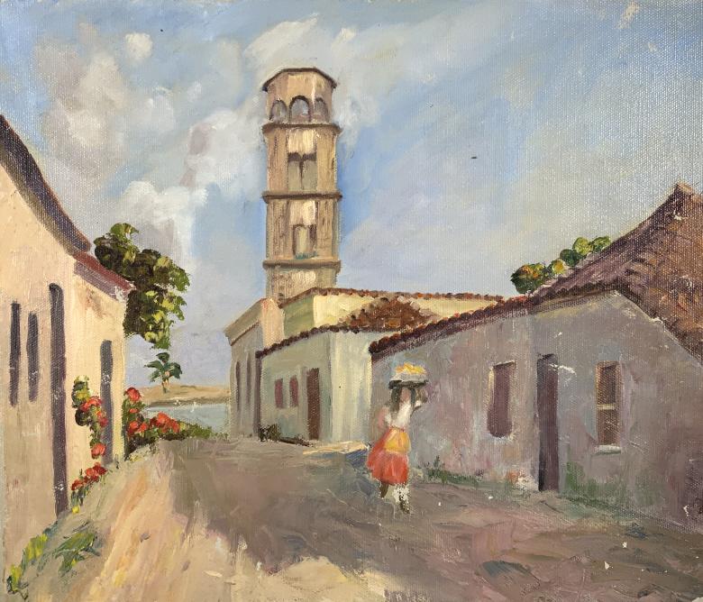 Gladys Jack, Village road, 2 paintings, Europe (1 of 8)