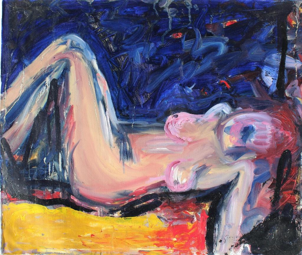 Semi Abstract Reclining Nude: Semi Abstract Reclining Nude. Title: Reclining Nude. Medium: Oil on Canvas. Signature: Estate Stamp. Unframed.