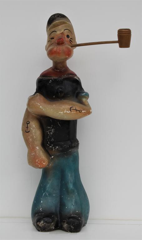 Popeye: Popeye. Early Chalk sculpture. Title: Popeye. Medium: Pottery. Size: 16 X 8 x 4 in. Unframed.