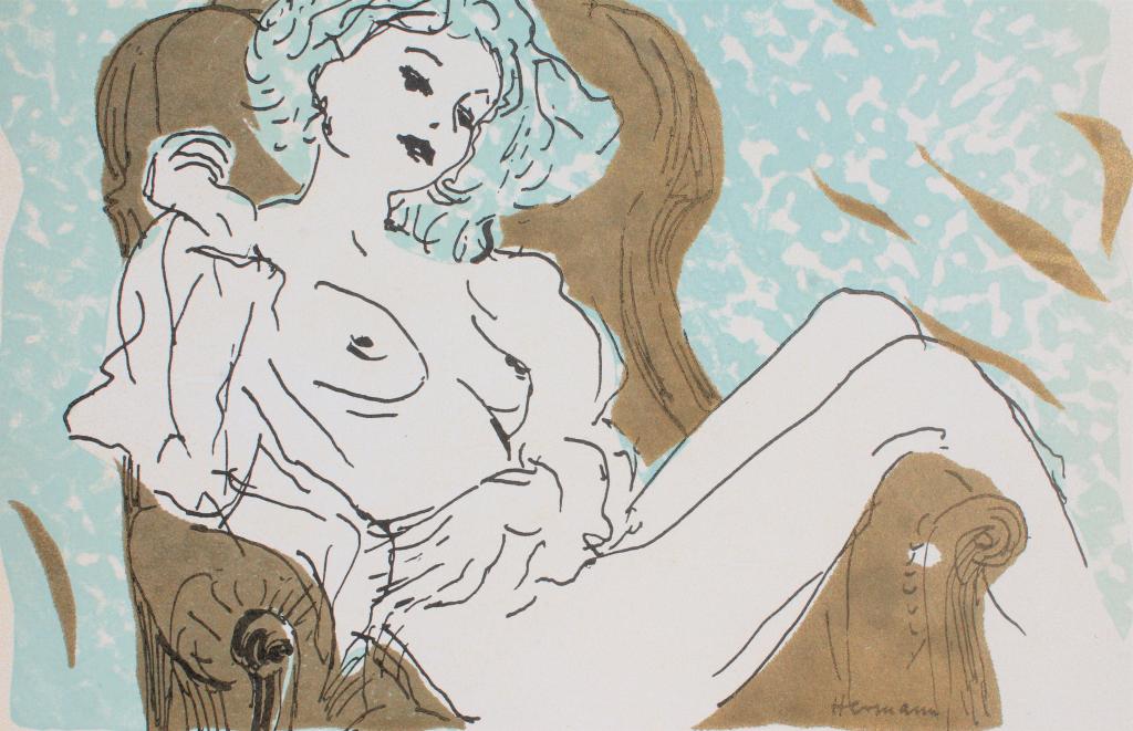 Reclining Nude: Reclining Nude. Signed, numbered 10/25, dated 1988 and titled in pencil by artist. X3/Pa/4 Sheet 10 X 13.25. Title: Reclining Nude. Medium: Lithograph. Size: 7 X 10 in. Signature: SLR. Artist: Hermann