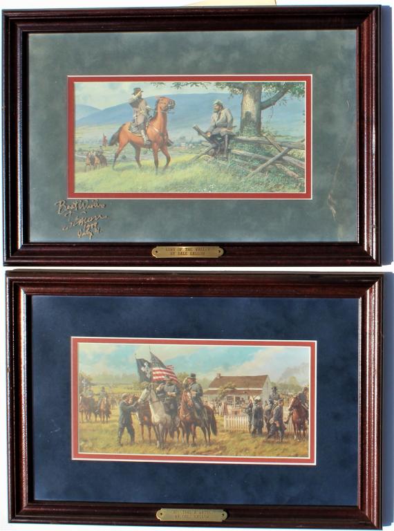 Pair of Civil War paintings: Pair of Civil War paintings. Title: Lord of the Valley. Medium: Print. Signature: SLL. Artist: Dale Gallon. Framed. frame size:10.50 x 15.50"