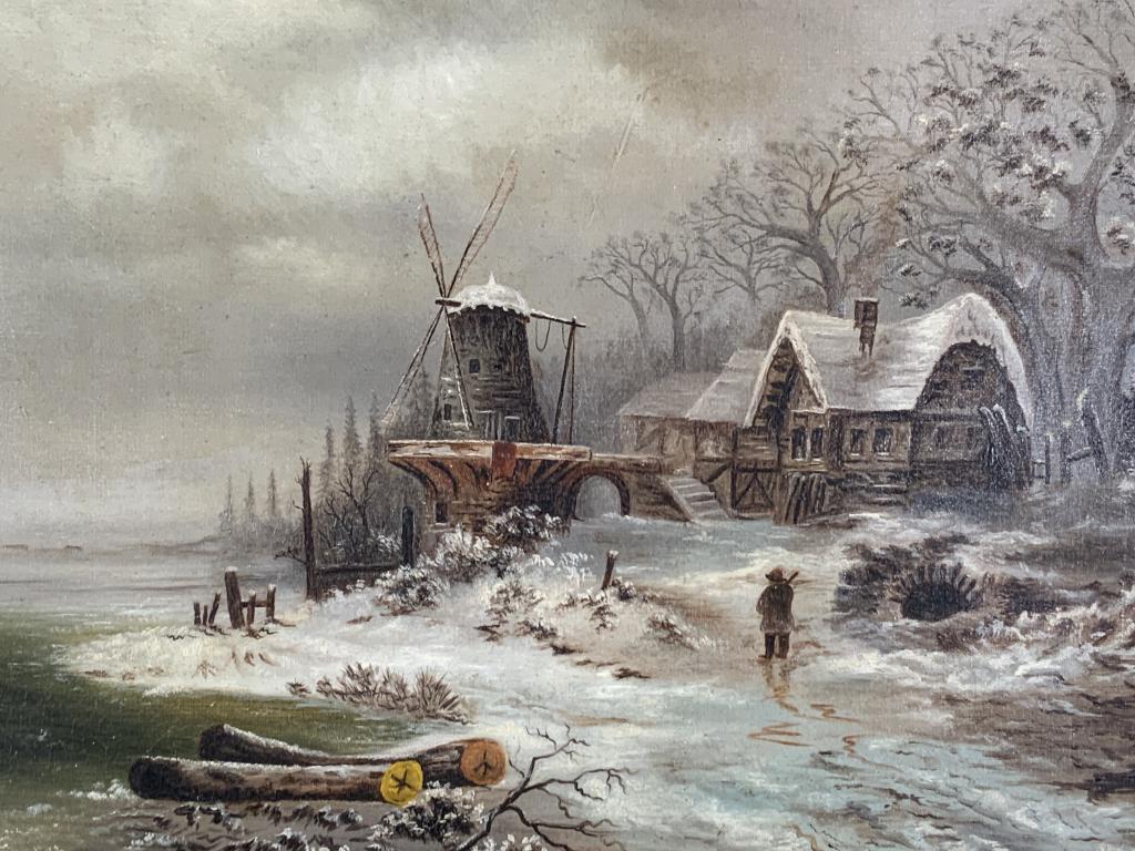 Winter scene, windmill, snow. Frozen water (1 of 7)