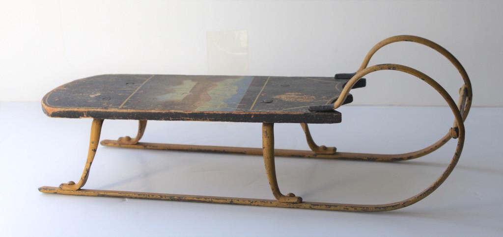 Folk art, Painted sled, illegible on bottom (1 of 3)