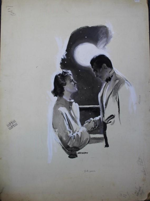 Leland Gustavson (American 1894-1966) Illustrator: Leland Gustavson (American 1894-1966) Illustrator. Man and woman holding hand in the moonlight. Leland R. Gustavson was active/lived in New York, Illinois. Leland Gustavson is known for illustrator, a