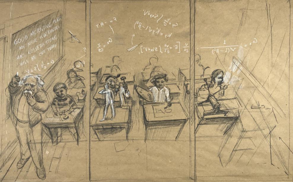 Sketch for painting / mural , Class with Einstein (1 of 7)