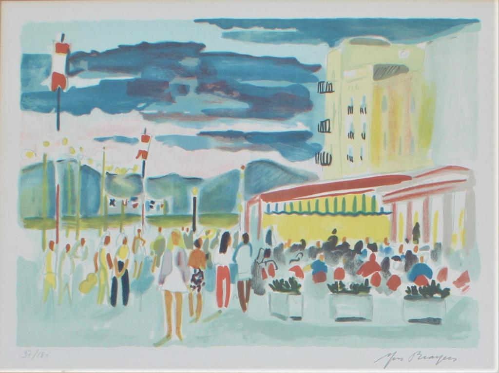 Yves Brayer, Paris scene: Yves Brayer, Paris scene. Signed and numbered 97/180 in pencil by artist. Yves Brayer (1907 - 1990) was active/lived in France. Yves Brayer is known for Landscape, buildings, horse racing, every-day-l