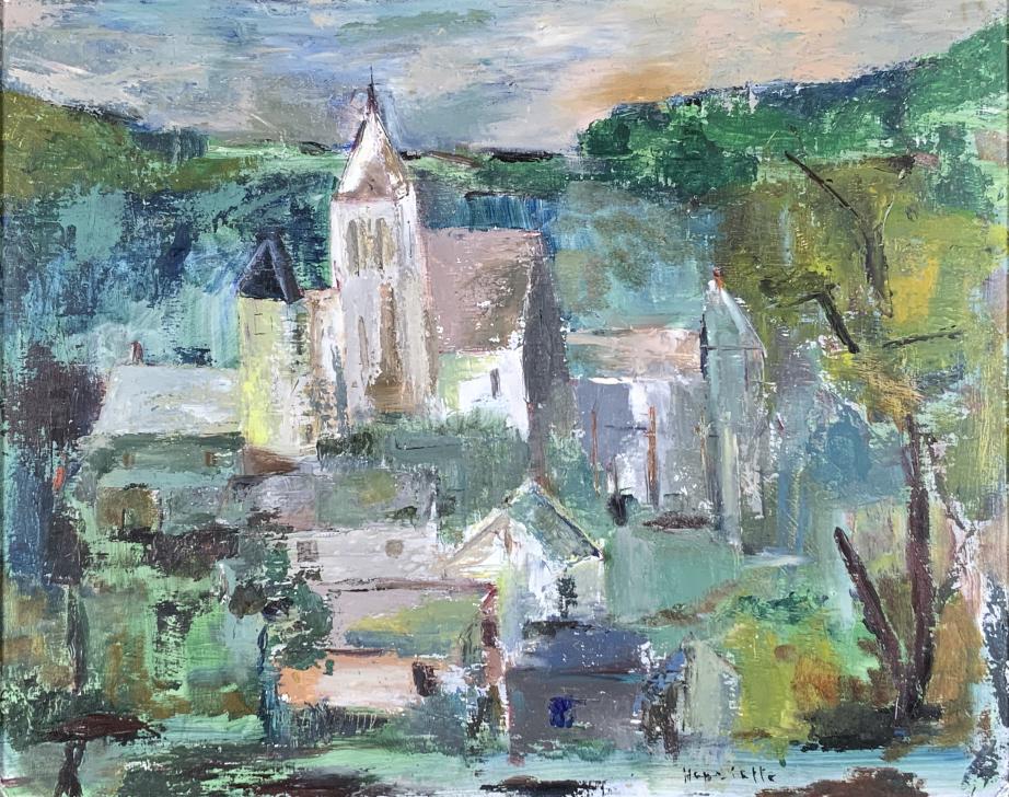 Illegible, MCM town scene, modern, semi-abstract (1 of 7)