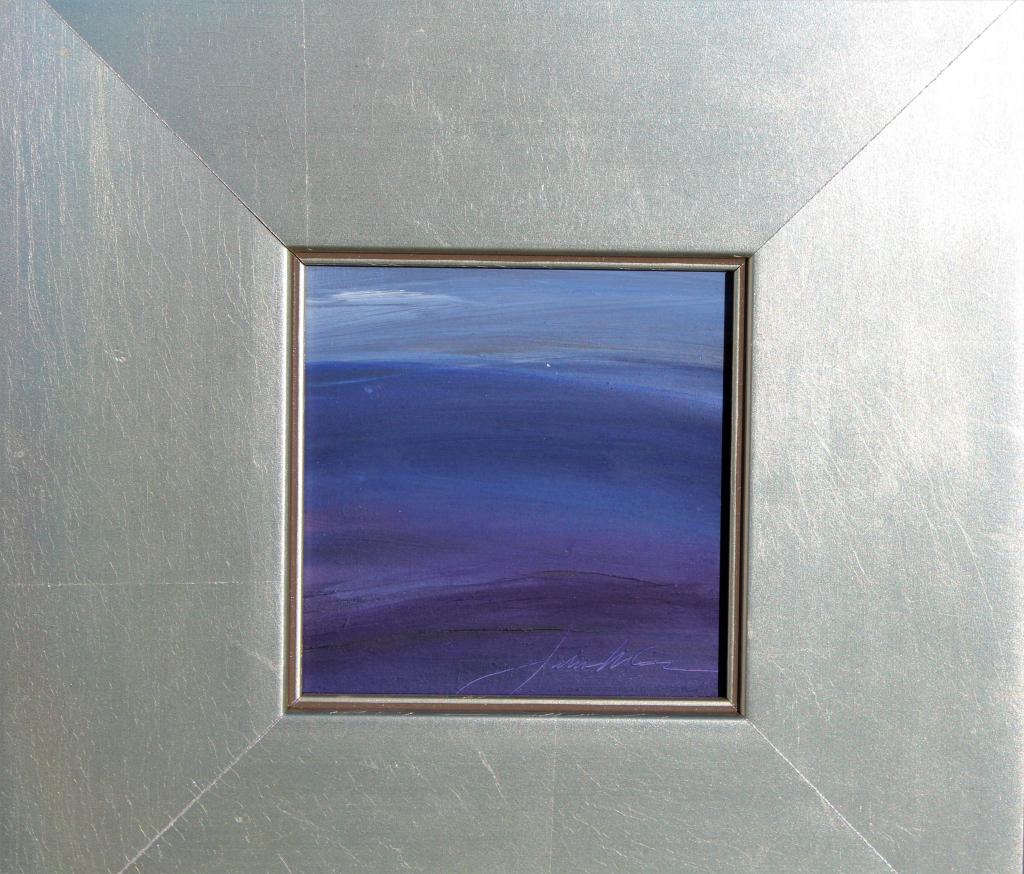 Julianna Cameron, Blue Purple Meadow: Julianna Cameron, Blue Purple Meadow. FR 9.25 x 9.25. Title: Blue Purple Meadow. Medium: Oil on Masonite. Size: 3.75 x 3.75 in. Signature: SLR. Artist: Julianna Cameron. Framed.