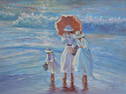 Mother and Daughters collecting Seashells (N Y Illegible)