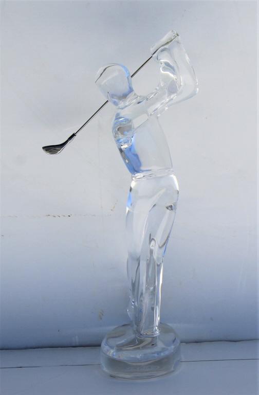 Glass Golfer (Baccarat Crystal), Augusta: Glass Golfer (Baccarat Crystal), Augusta. Designed by Bernard August, from the Baccarat golf series. Title: Agusta. Medium: Glass. Size: 8 x 2.75 x 4 in. Signature: Stamp. Artist: Bernard August. Unfr