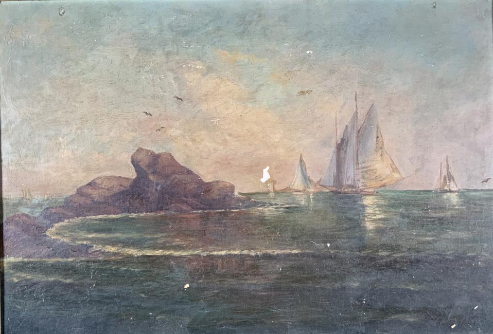 J. H. , Dated 1929, Sailing ships on the coast (1 of 6)