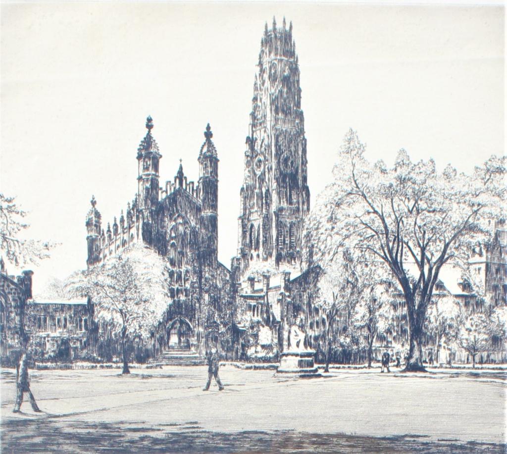 Max Kuehne, Yale University, etching.  Slr in pencil by artist FR:19.25 x 23.25. Title: Yale (1 of 5)