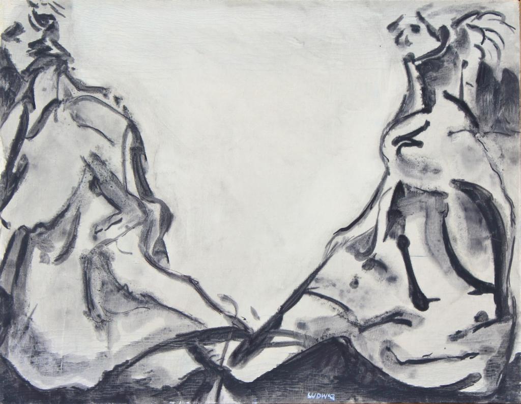 Robert C. Ludwig, Abstract, MCM, 1954.  Signed, titled and dated Jan, 54 on verso. Title: "The (1 of 3)