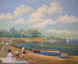 Picard, Beach scene. FR:28 x 32. Title: Summertime at the beach. Medium: Oil on Canvas. Size: 20 x