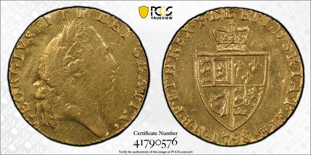 1798 1/2 G (S-3735) (GREAT BRITIAN): PCGS CERT# 41790576. Grade Genuine VF Details ( 98 - Damage), 1798 1/2 G (S-3735) (GREAT BRITIAN), GOLD