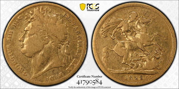 1825 SOV S-3800 LAUREATE HEAD (GR BRITIAN)(GOLD): PCGS CERT #41790584, 1825 SOV S-3800 LAUREATE HEAD (GR BRITI), GOLD