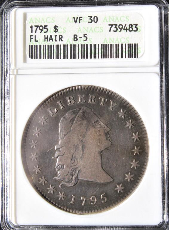 1795 FL Hair dollar ANACS VF 30 #739483 $$ (1 of 7)