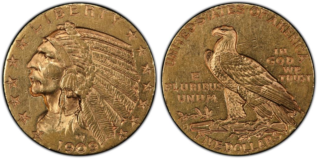 1909-D $5  Gold  AU 55  PCGS Cert #41584590 USA (1 of 7)