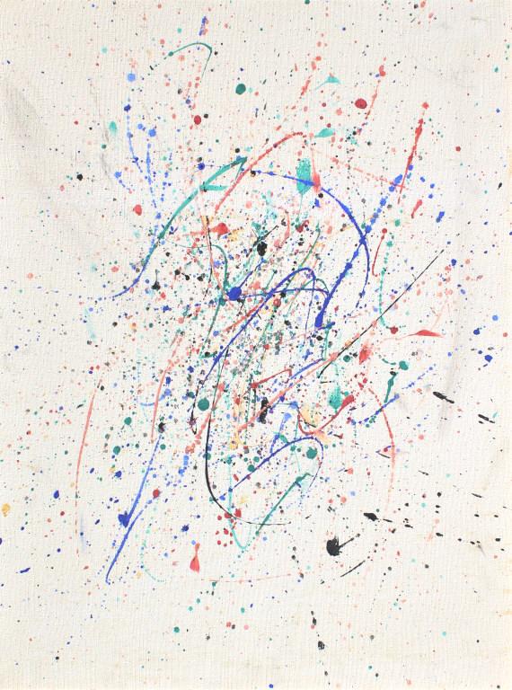 Mid Century Modern, Drip Paint: Mid Century Modern, Drip Paint. FR:19 x 25. Title: Paint splatter. Medium: Oil on Canvas. Size: 18 x 24 in. Signature: Unsigned. Framed.