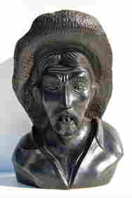 HAND CARVED EBONY BUST (ASIAN MAN) (1 of 5)