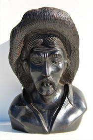 HAND CARVED EBONY BUST (ASIAN MAN) (1 of 5)